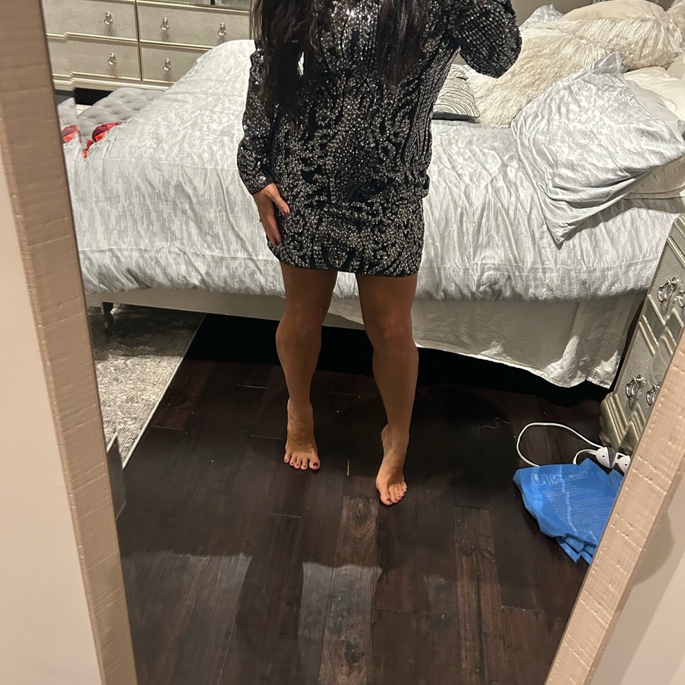 Guess by Marciano Black and Silver Mini Dress